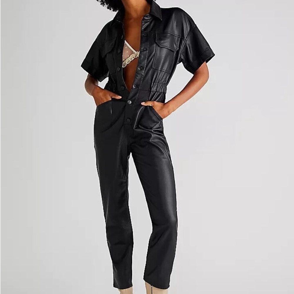 NWT Free People Marci Vegan Leather Jumpsuit